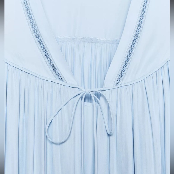 Zara Light Blue Blouse LADDER STITCH FLOWING BLOUSE - Picture 9 of 12